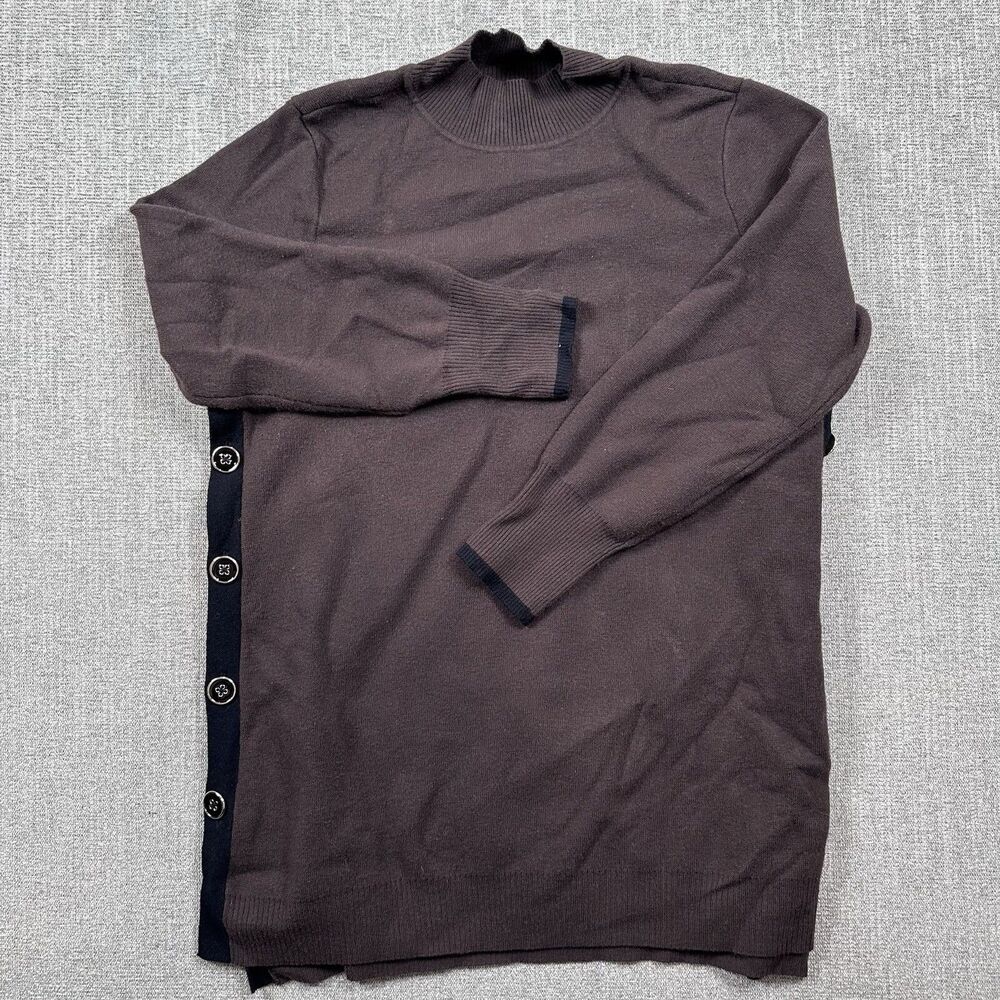 CHICO'S Brown w/Black Trim Cashmere Blend Button Detail Pullover Tunic Sweater